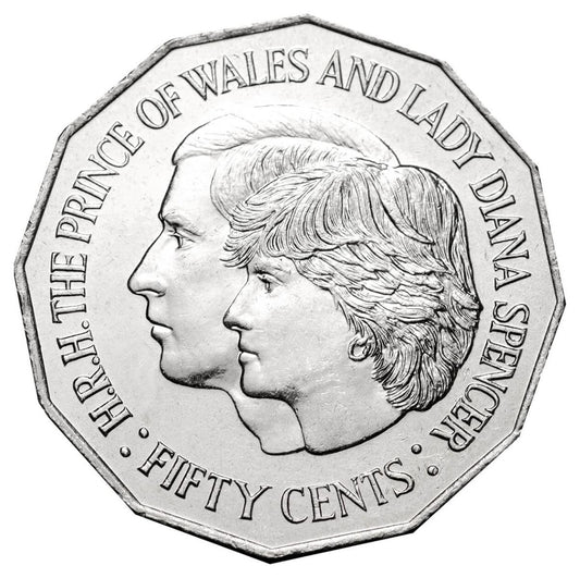 1981 Australian 50 cent coin - Royal Wedding Prince Charles and Lady Diana - CIRCULATED