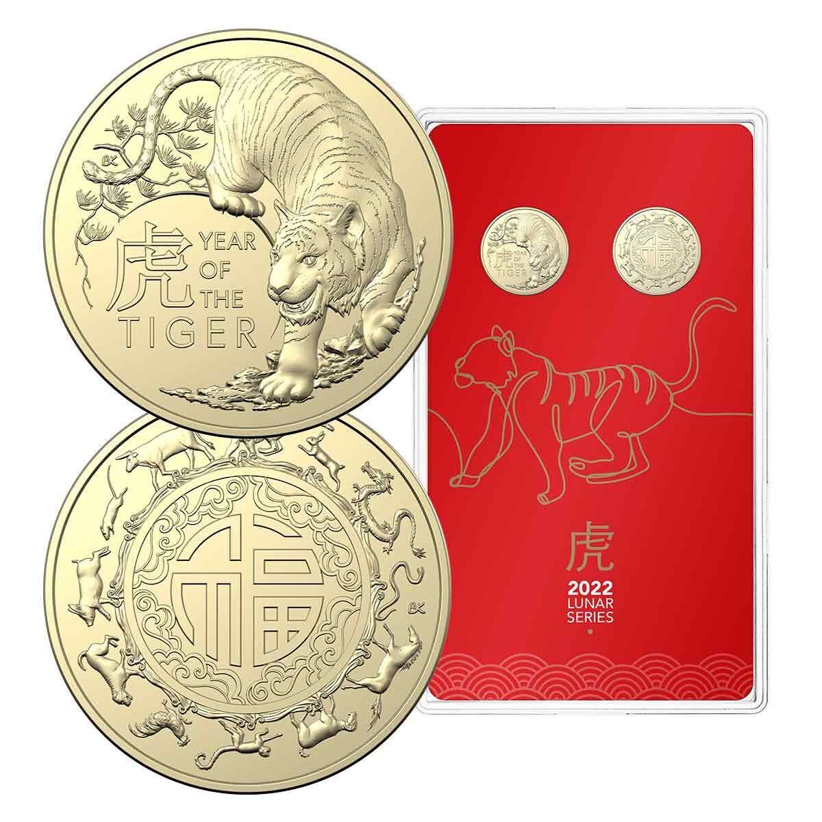 2022 Lunar Year of the Tiger $1 Al/Br Uncirculated Two-Coin Set