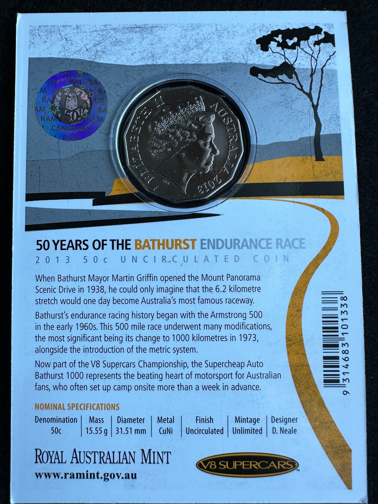 2013 - 50c - 50 years of Bathurst Endurance Race - Mt Panorama