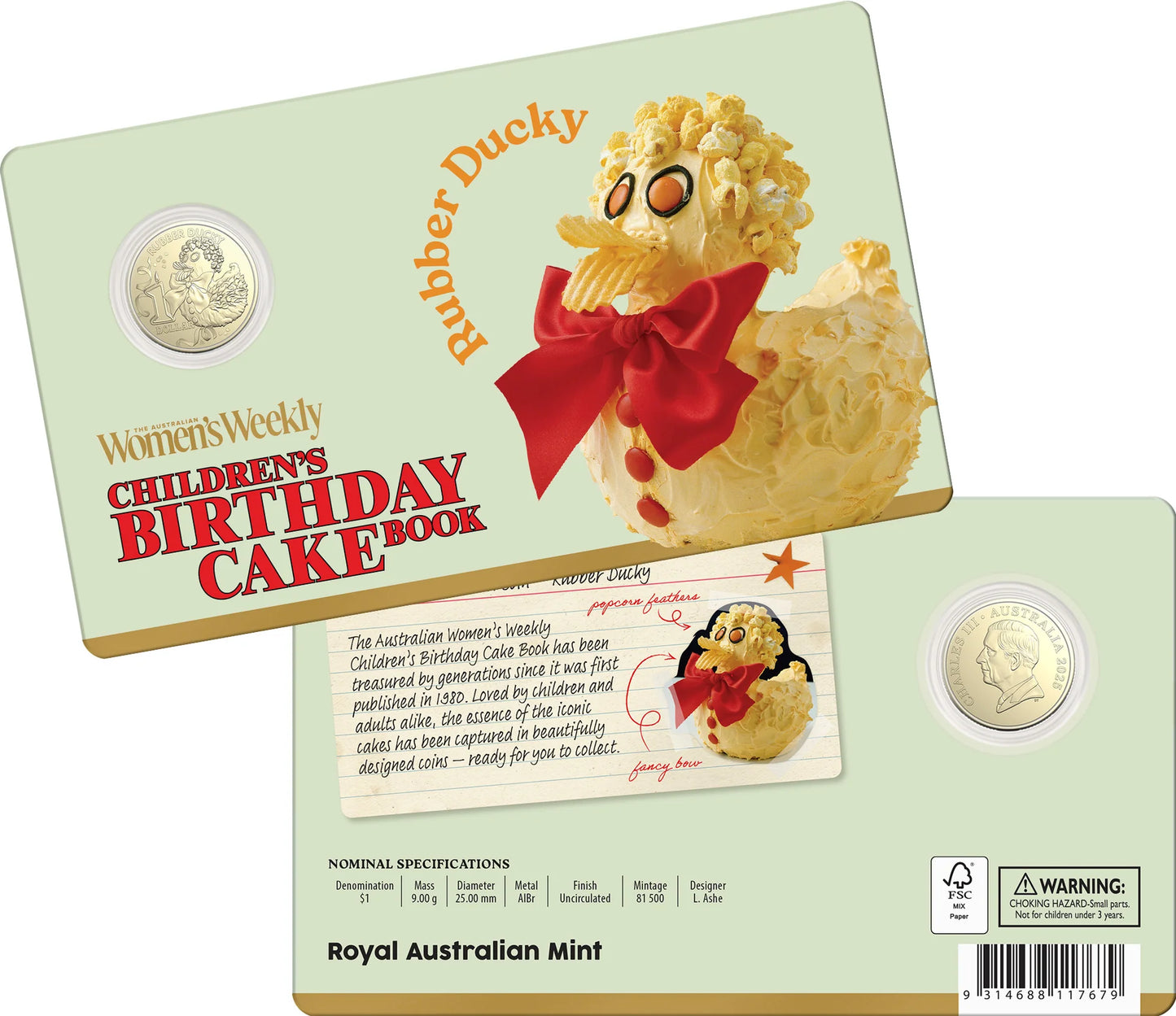 2025 AWW Birthday Cake $1 Rubber Ducky Uncirculated coin in card