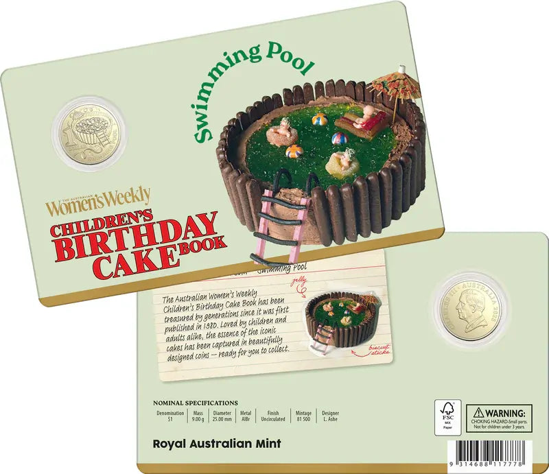 2025 AWW Birthday Cake $1 Swimming Pool Uncirculated coin in card