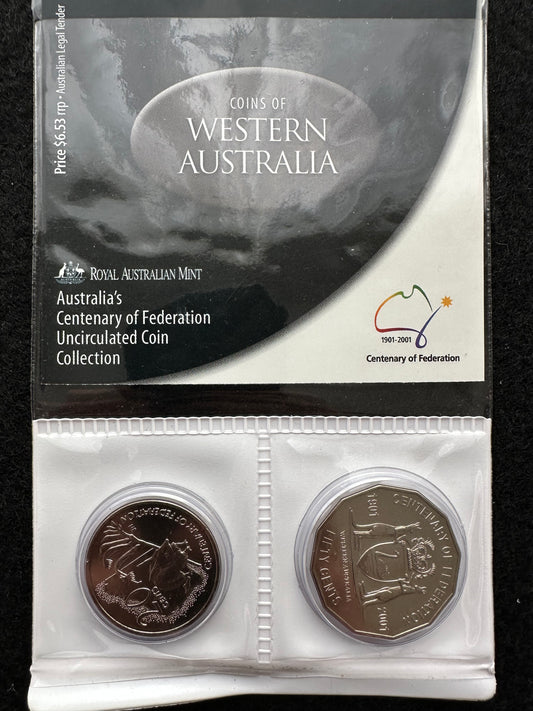 2001 20 & 50 cent Centenary of Federation 2 Coin Set - Western Australia UNCIRCULATED