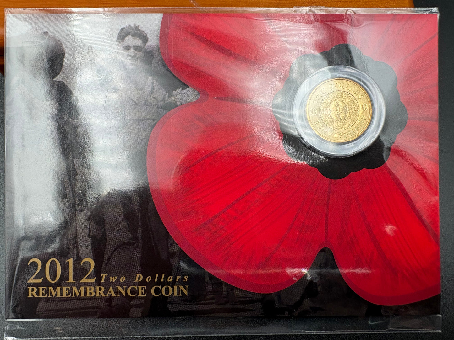 2012 Remembrance Day Gold Poppy $2 Coin in Downies Card