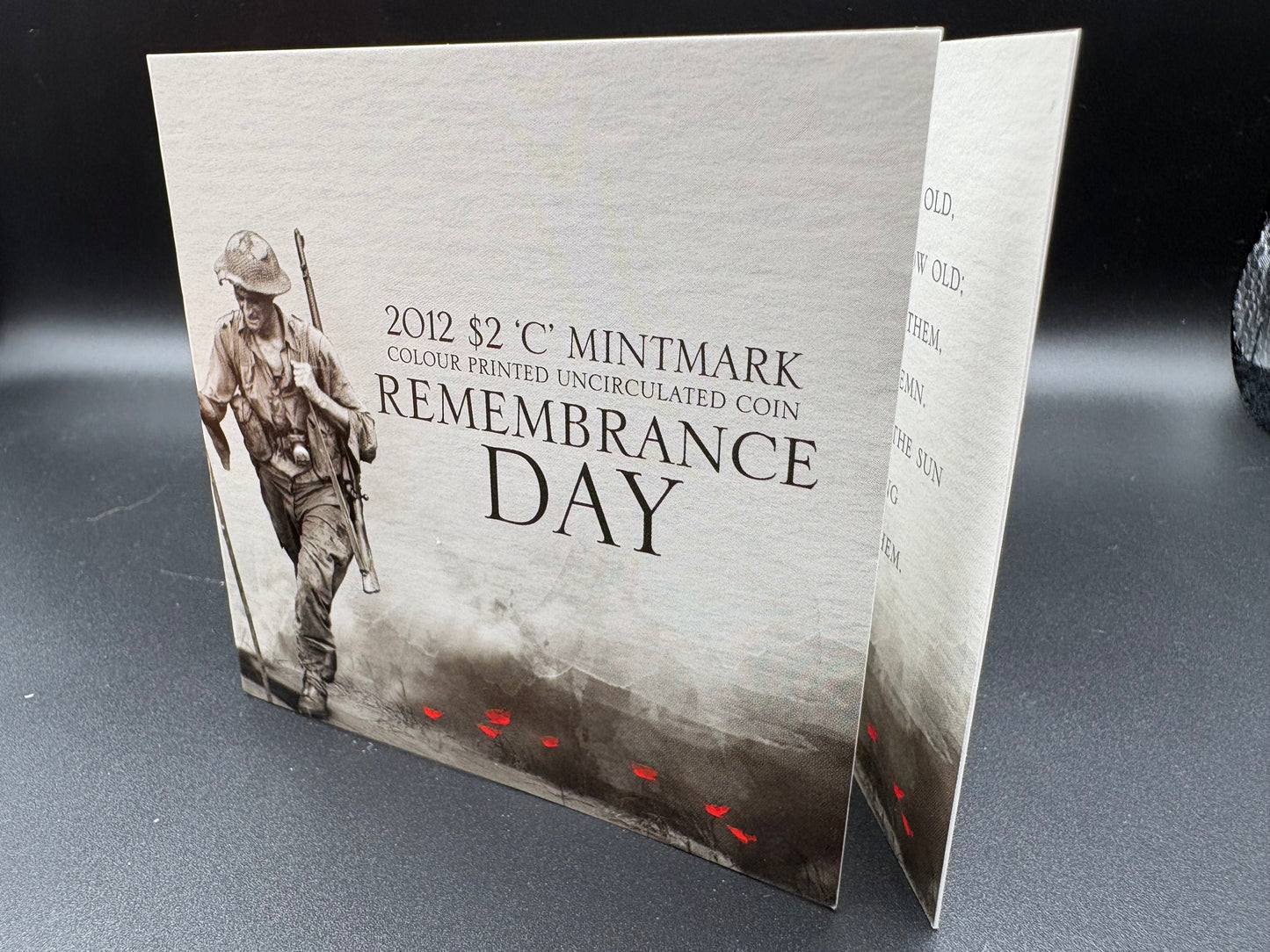 2012 Remembrance Day Red Poppy $2 C Mintmark Coin in Trifold Card