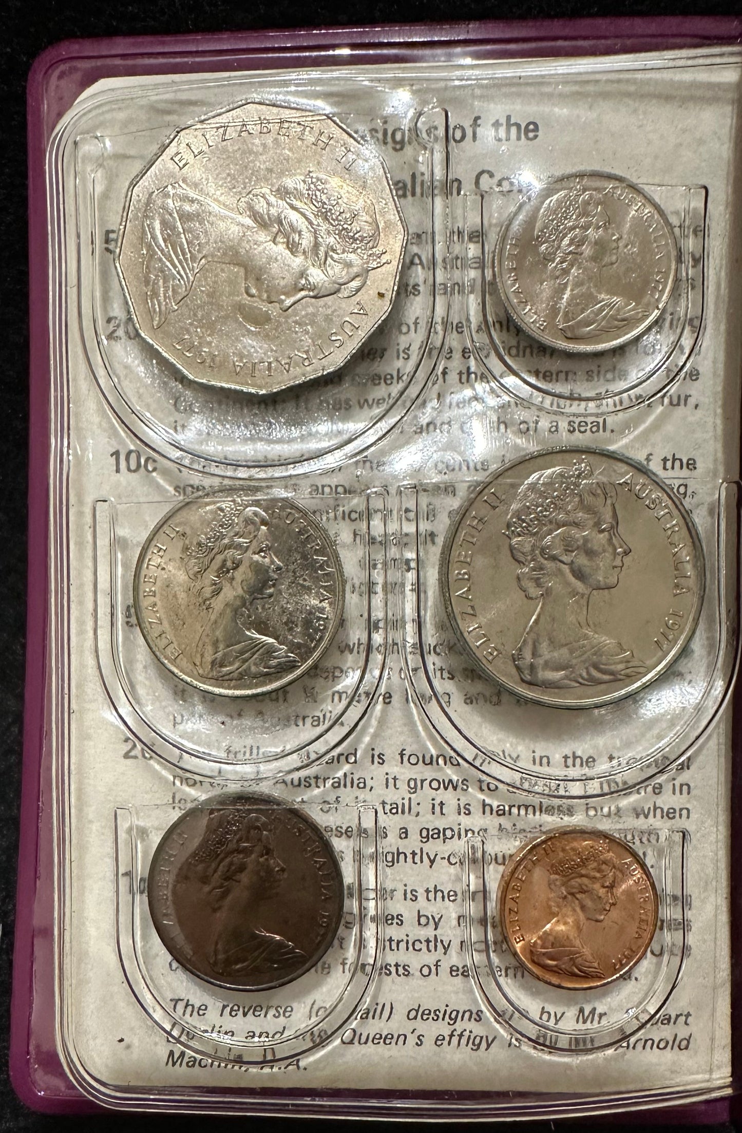 1977 Royal Australian Mint QEII 25th Jubilee Uncirculated Six Coin Year Set - Purple Wallet