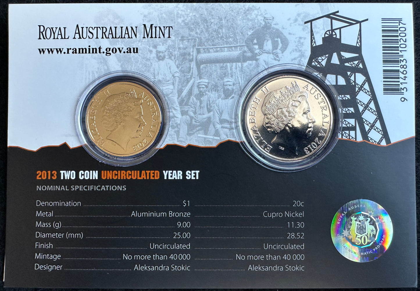 2013 Australian Mining 2 Coin Uncirculated set