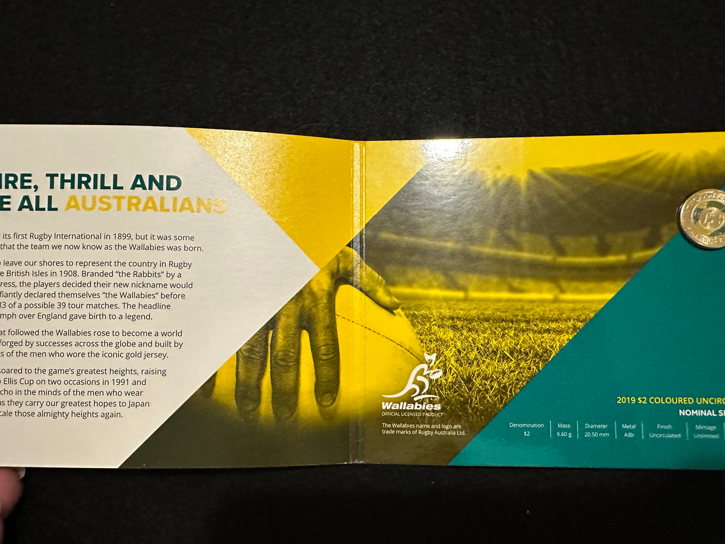 2019 $2 Wallabies Coloured Coin UNC on card