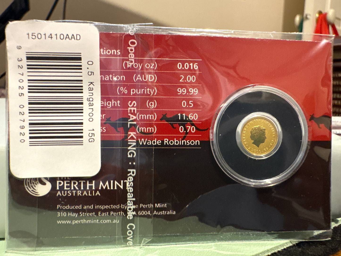 2015 $2 Australian Kangaroo Miniature Gold coin .5 grams