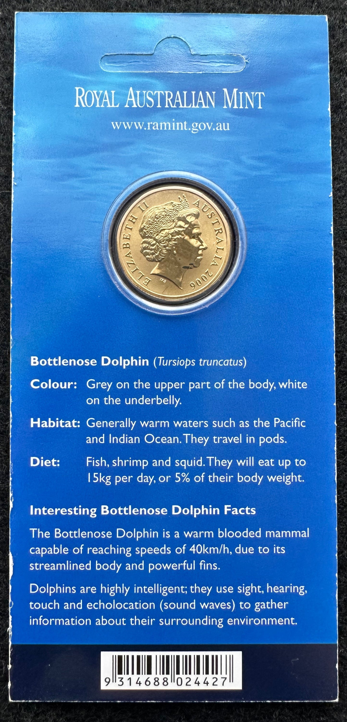 2006 $1 Ocean Series coloured coin - Bottlenose Dolphin
