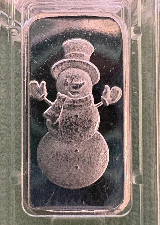 Mini Fractional Silver 1 gram Rectangular Bar - Snowman