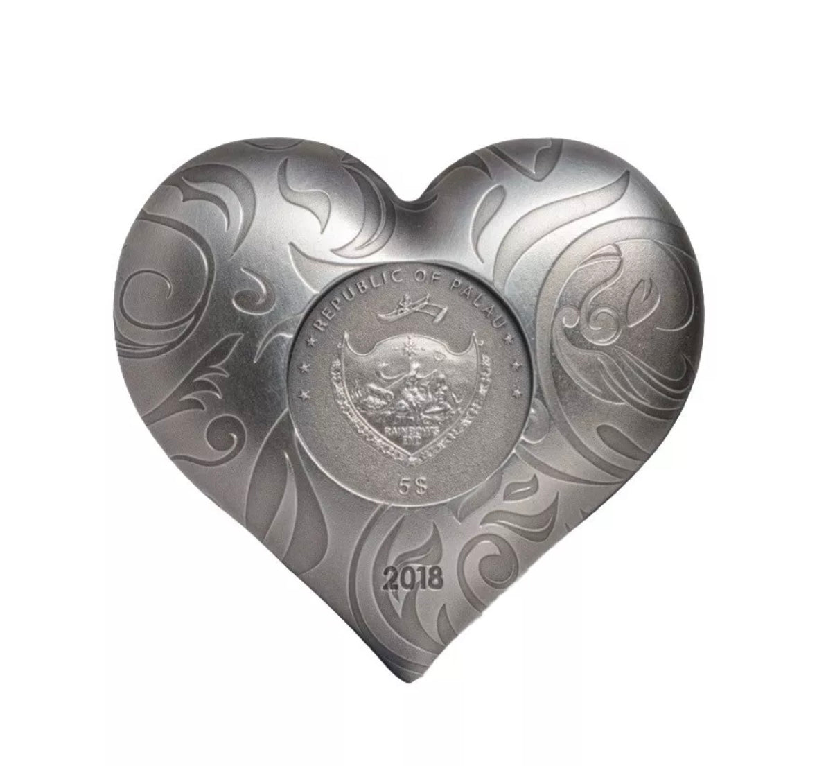 2018 $5 1 Oz Silver Heart Shape Palau Coin