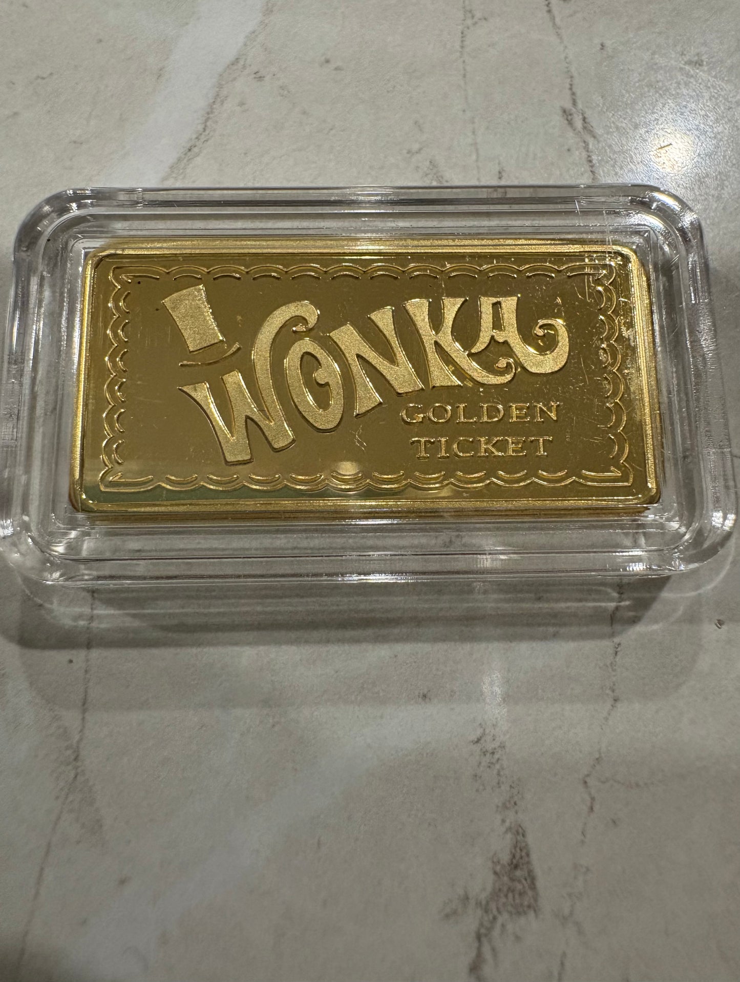 Mini Fractional Gold Plated Silver 5 gram Rectangular Bar - Wonka Golden Ticket Bar