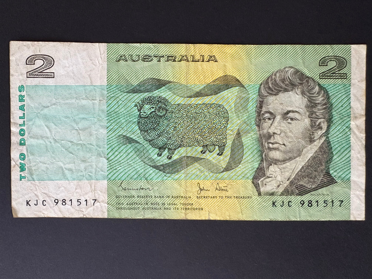 1983 $2 Australia Paper Banknote - Johnston Stone KJC 981517