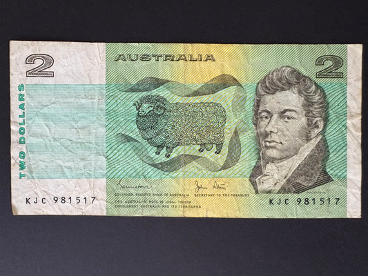 1983 $2 Australia Paper Banknote - Johnston Stone KJC 981517
