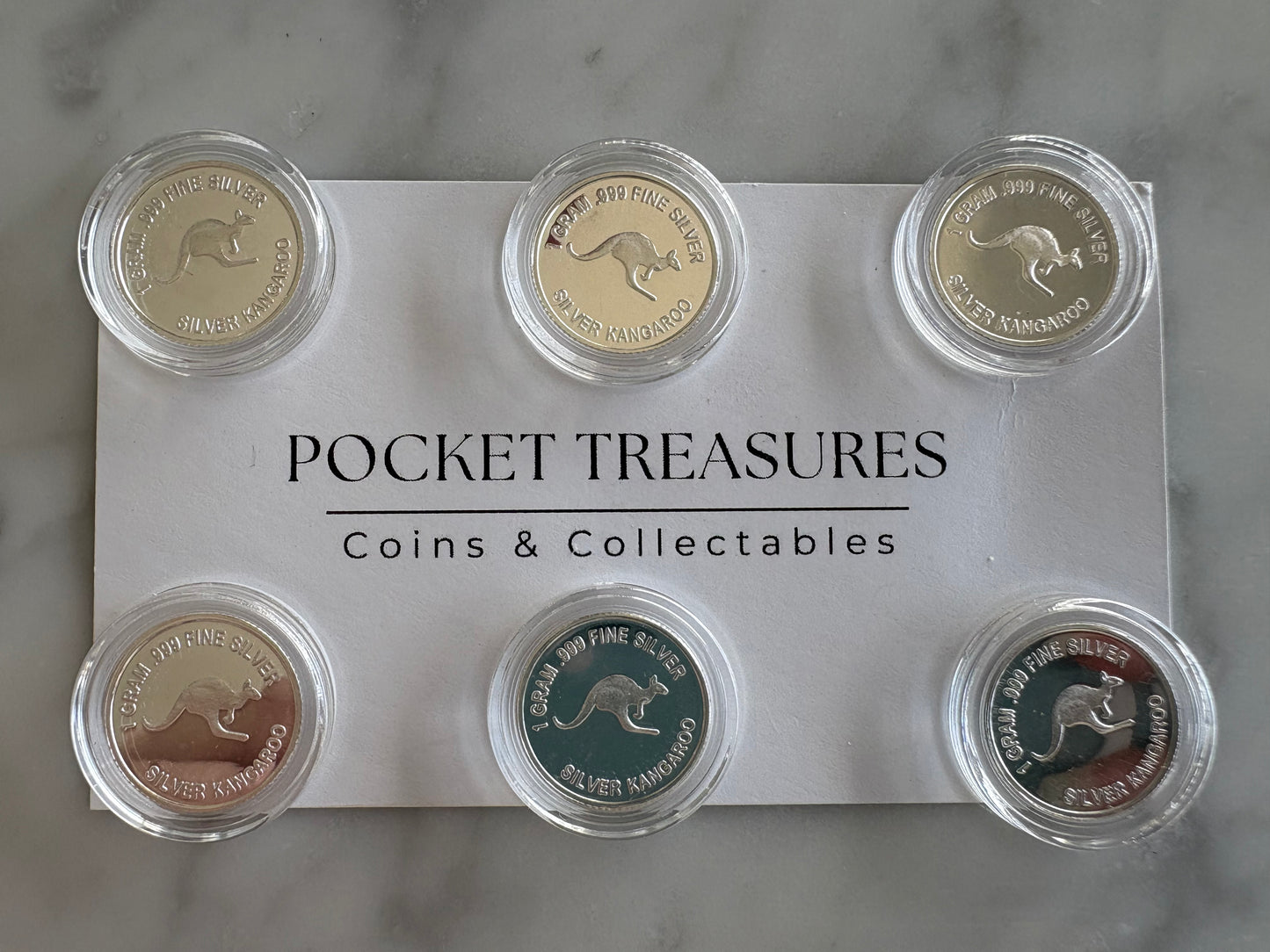 Mini Silver 1 gram round bullion - Bounding Kangaroo