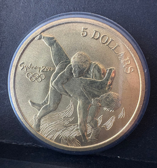2000 $5 Sydney Olympic Gold Commemorative Coin - Wrestling