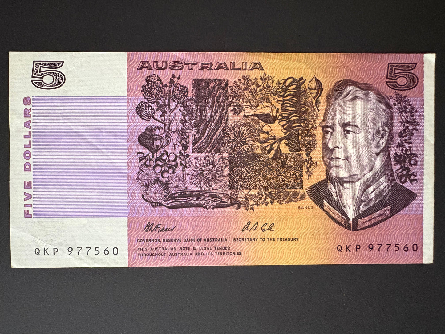 1991 $5 Australia Paper Banknote - Fraser Cole QKP 977560