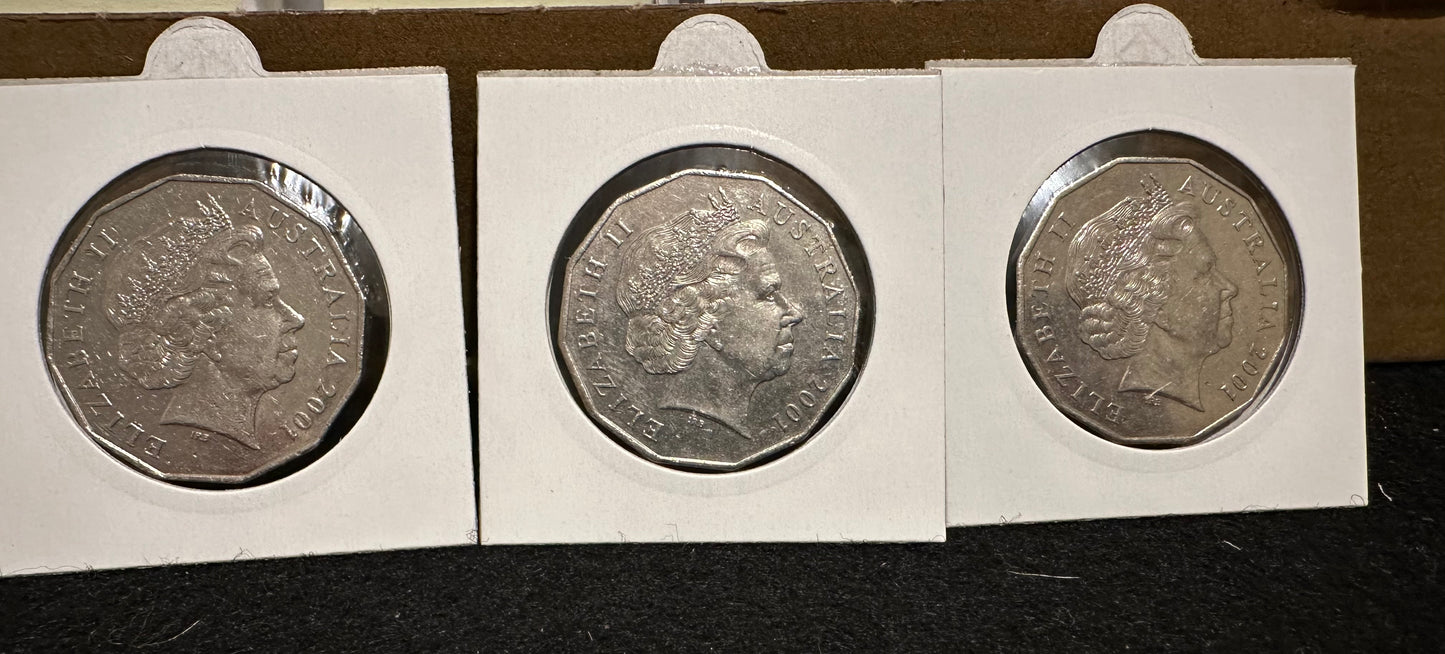2001 Centenary of Federation TASMANIA - 20 cent & 50 cent coins- CIRCULATED