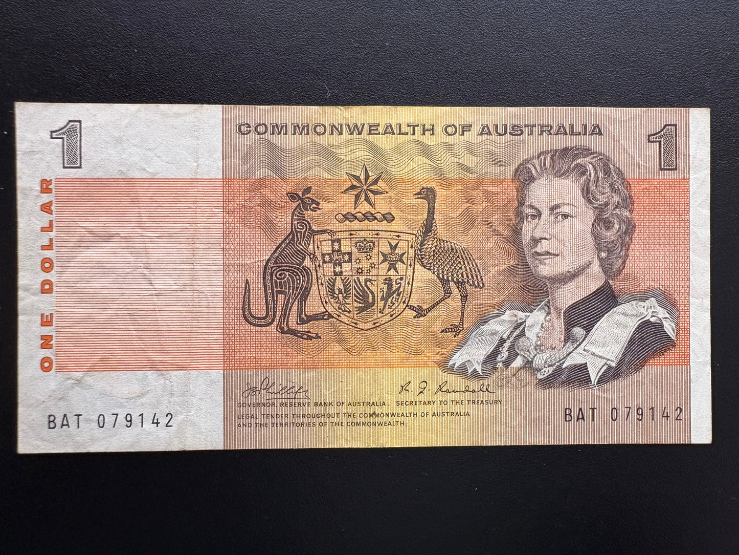 1969 $1 Australia Paper Banknote - Phillips Randall BAT 079142