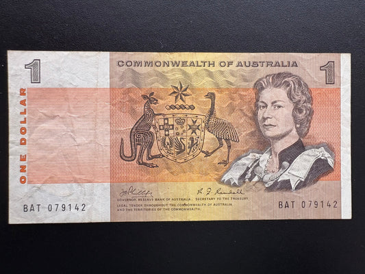 1969 $1 Australia Paper Banknote - Phillips Randall BAT 079142