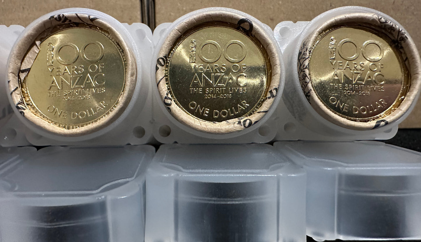 2014 - 2018 The Spirit Lives 100 Years of ANZAC One Dollar ($1) Australian Decimal Mint Rolls Set