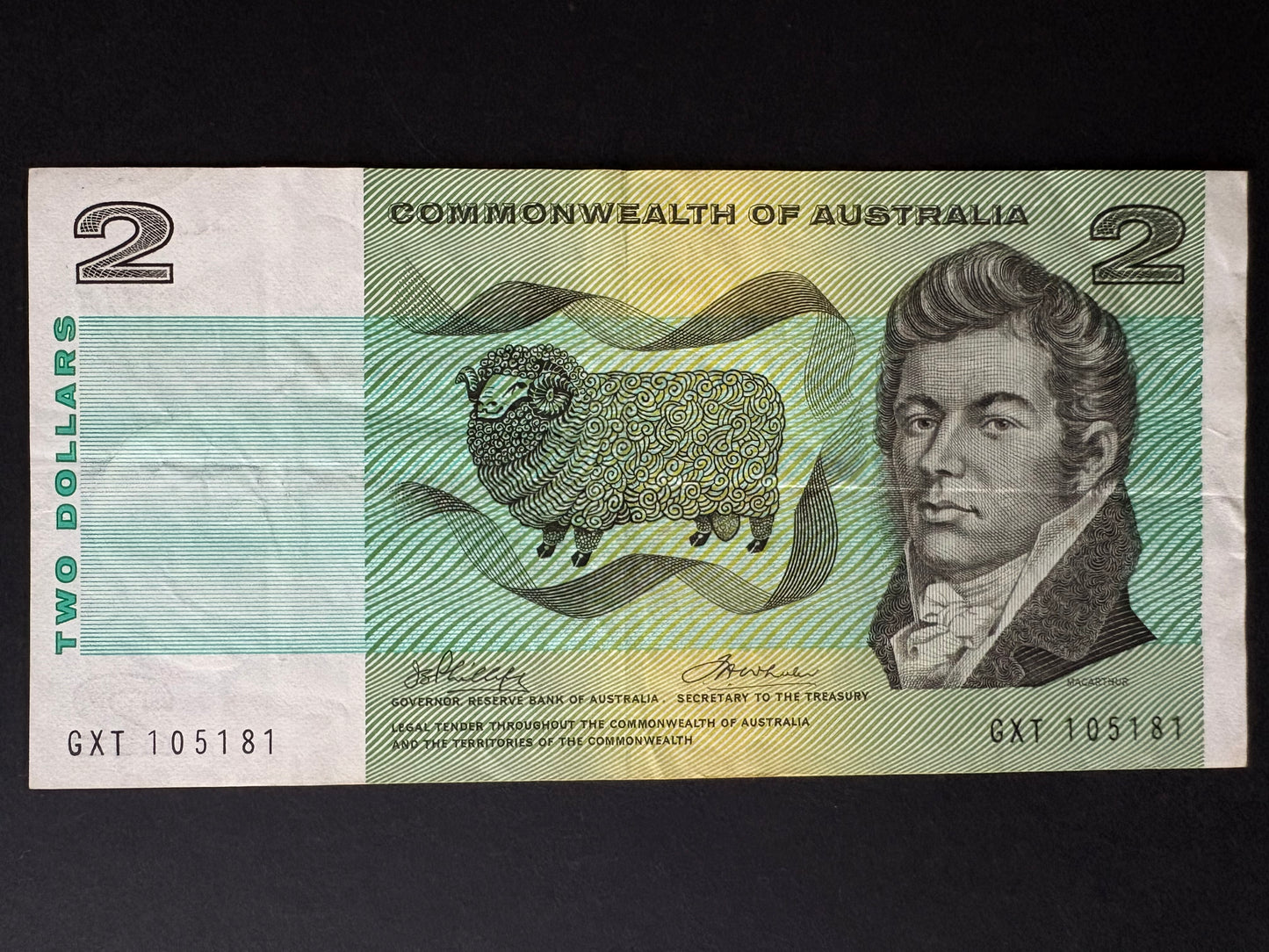 1972 $2 Australia Paper Banknote - Phillips Wheeler GXT 105181
