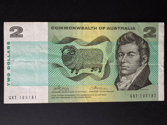 1972 $2 Australia Paper Banknote - Phillips Wheeler GXT 105181