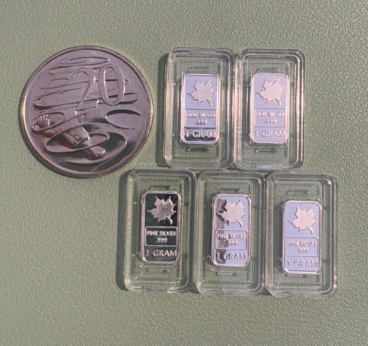 Mini Fractional Silver 1 gram Bar - Canadian Maple Leaf