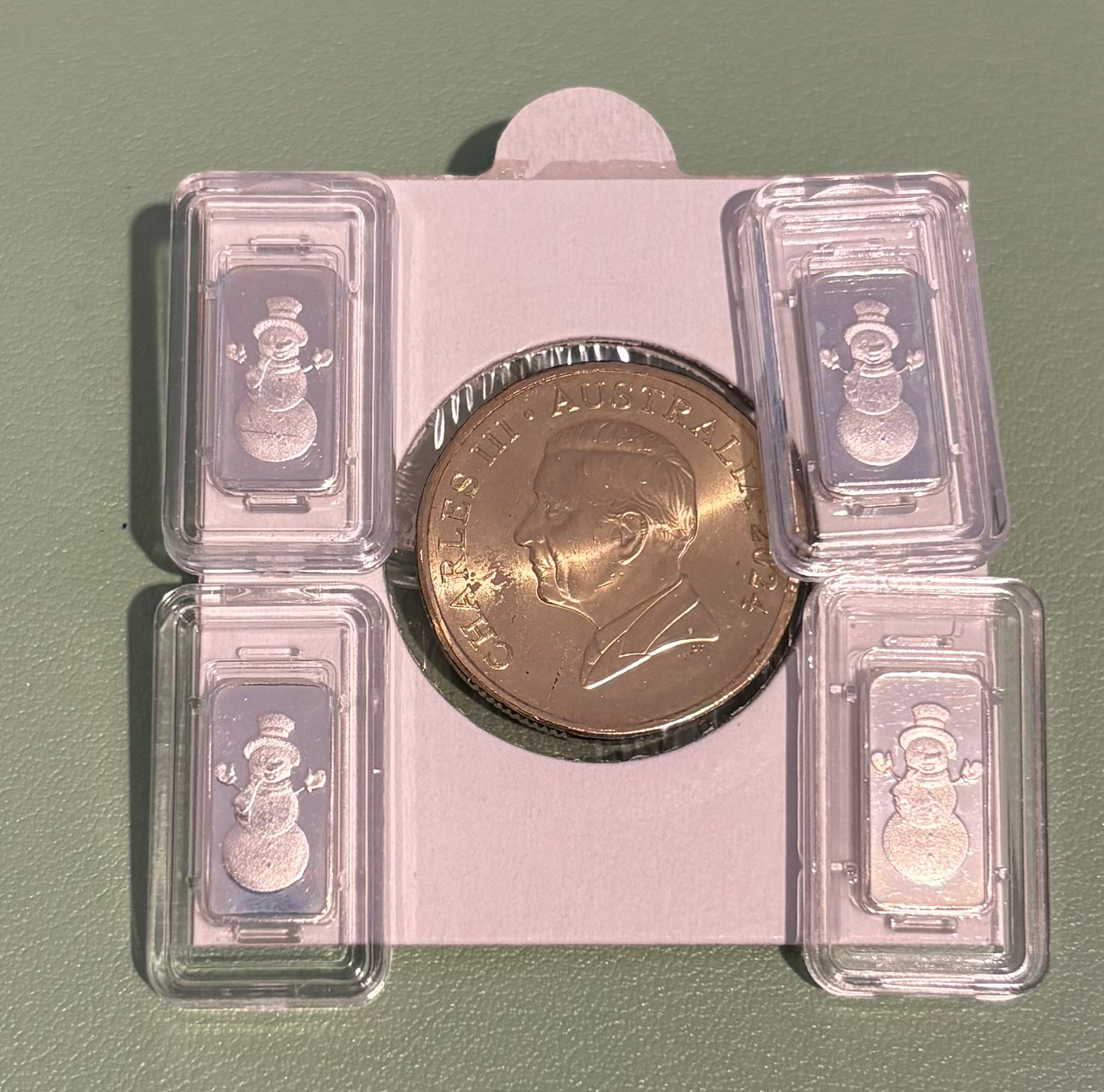 Mini Silver 1 gram Rectangular Bar - Snowman