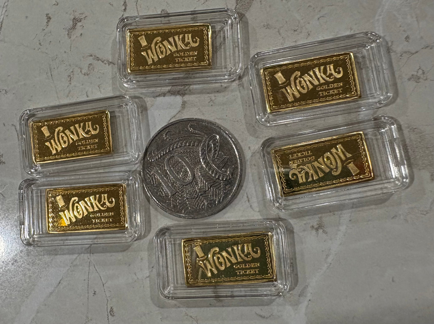 Mini Fractional Silver 2 gram Gold Plated Rectangular Bar - Wonka Golden Ticket Bar