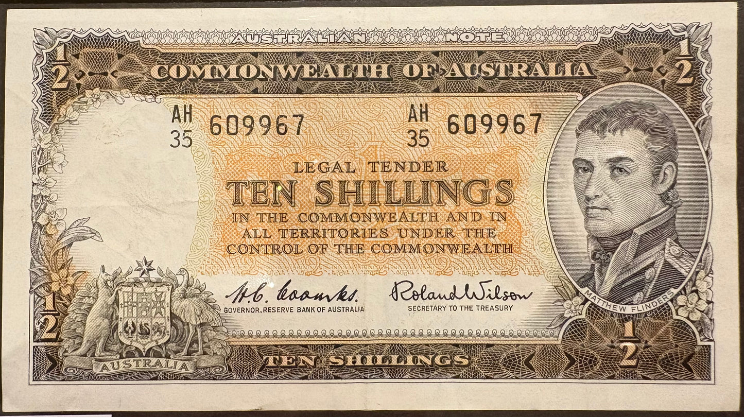 1961 Australian Ten Shillings Note - Coombs / Wilson - AH35 609967