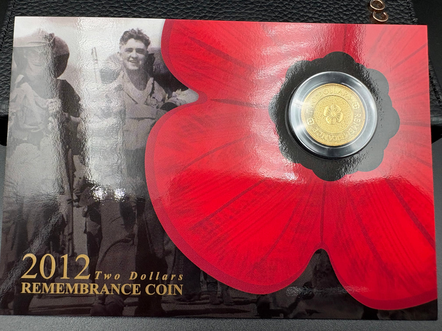 2012 Remembrance Day Gold Poppy $2 Coin in Downies Card