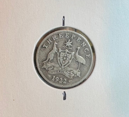 1922 Australian Three Pence - 92.5% Silver - Rotation Error
