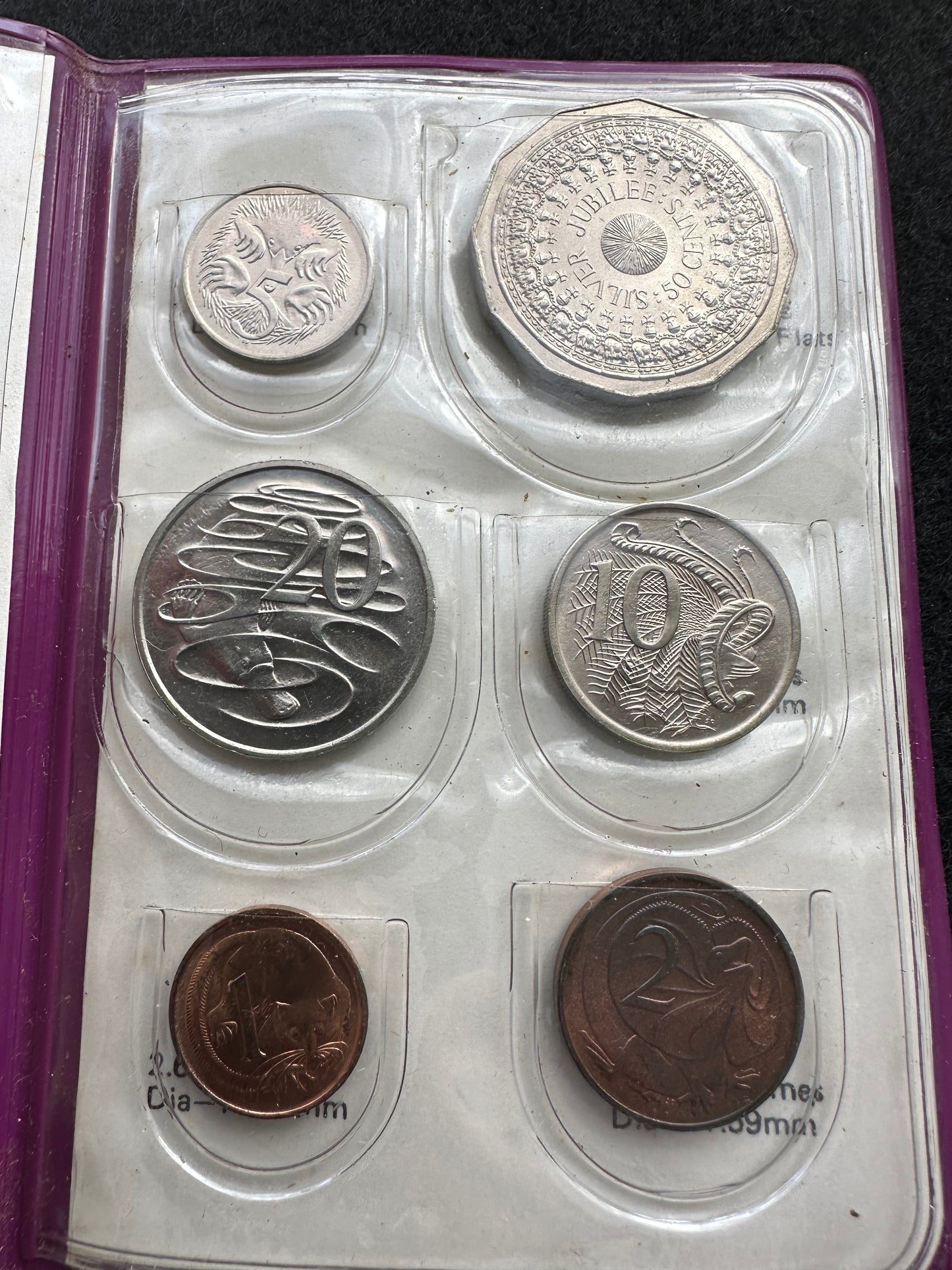 1977 Royal Australian Mint QEII 25th Jubilee Uncirculated Six Coin Year Set - Purple Wallet