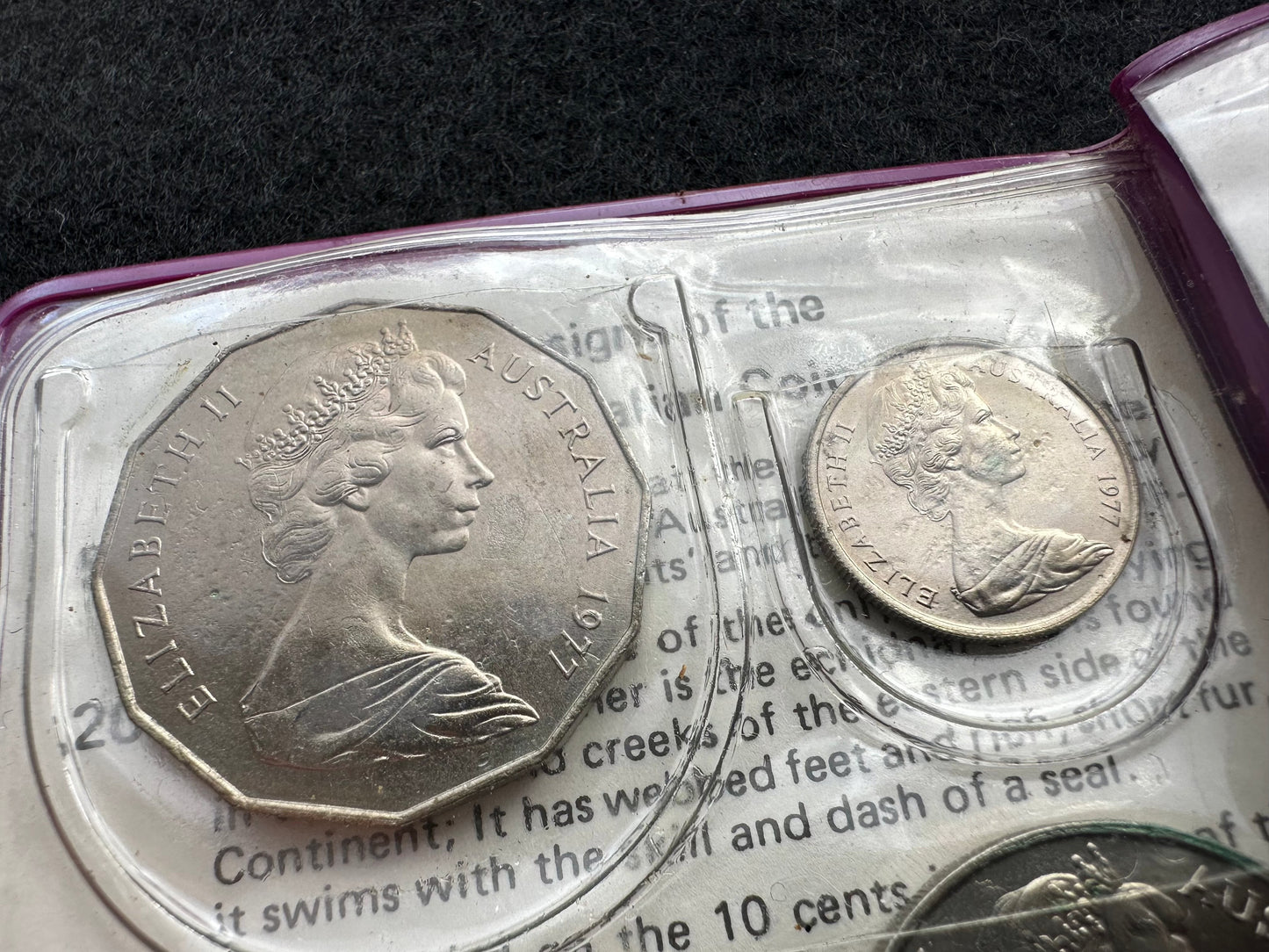 1977 Royal Australian Mint QEII 25th Jubilee Uncirculated Six Coin Year Set - Purple Wallet