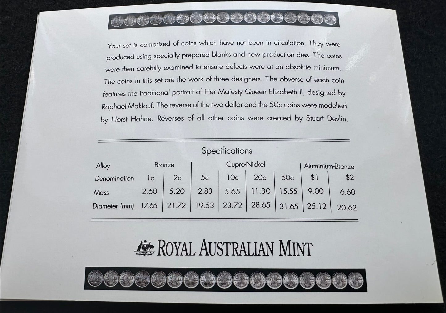 1991 Royal Australian Mint Uncirculated Six Coin Year Set