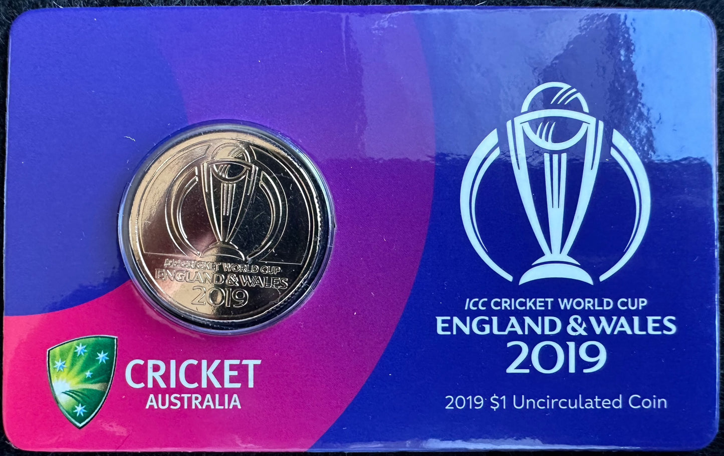 2019 $1 ICC Cricket World Cup England & Wales carded coin