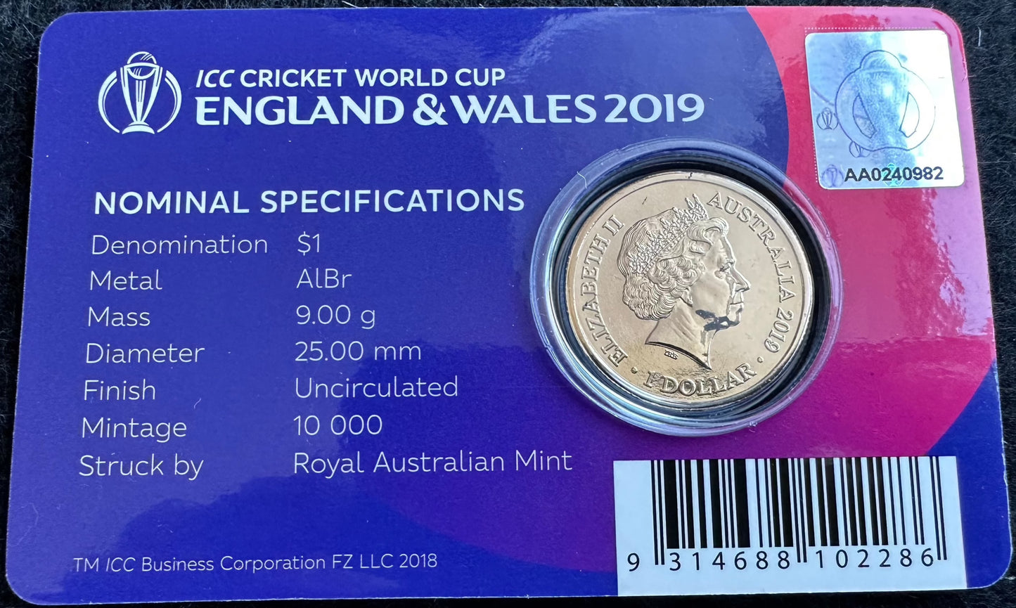 2019 $1 ICC Cricket World Cup England & Wales carded coin