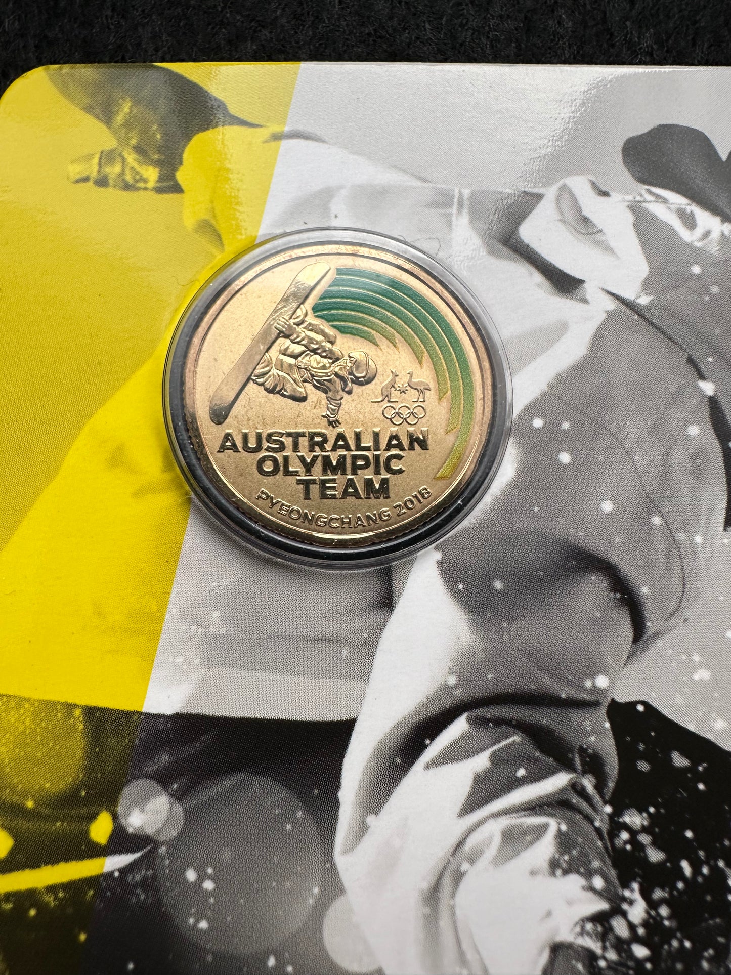 2018 $1 Australian Olympic Team Pyeongchang colored frosted coin on card