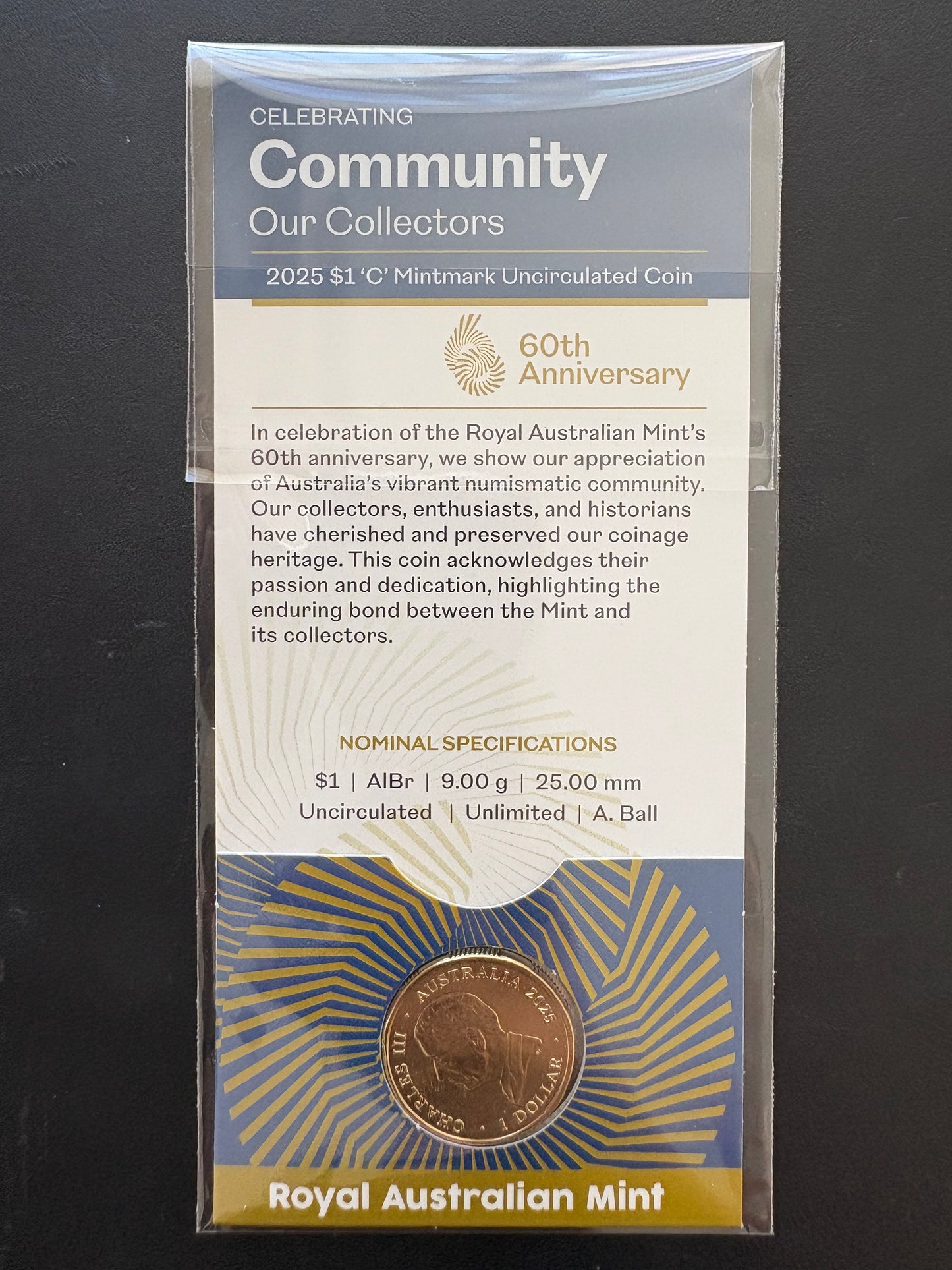 2025 $1 60th Anniversary of Royal Australian Mint C Mintmark - Community Our Collectors