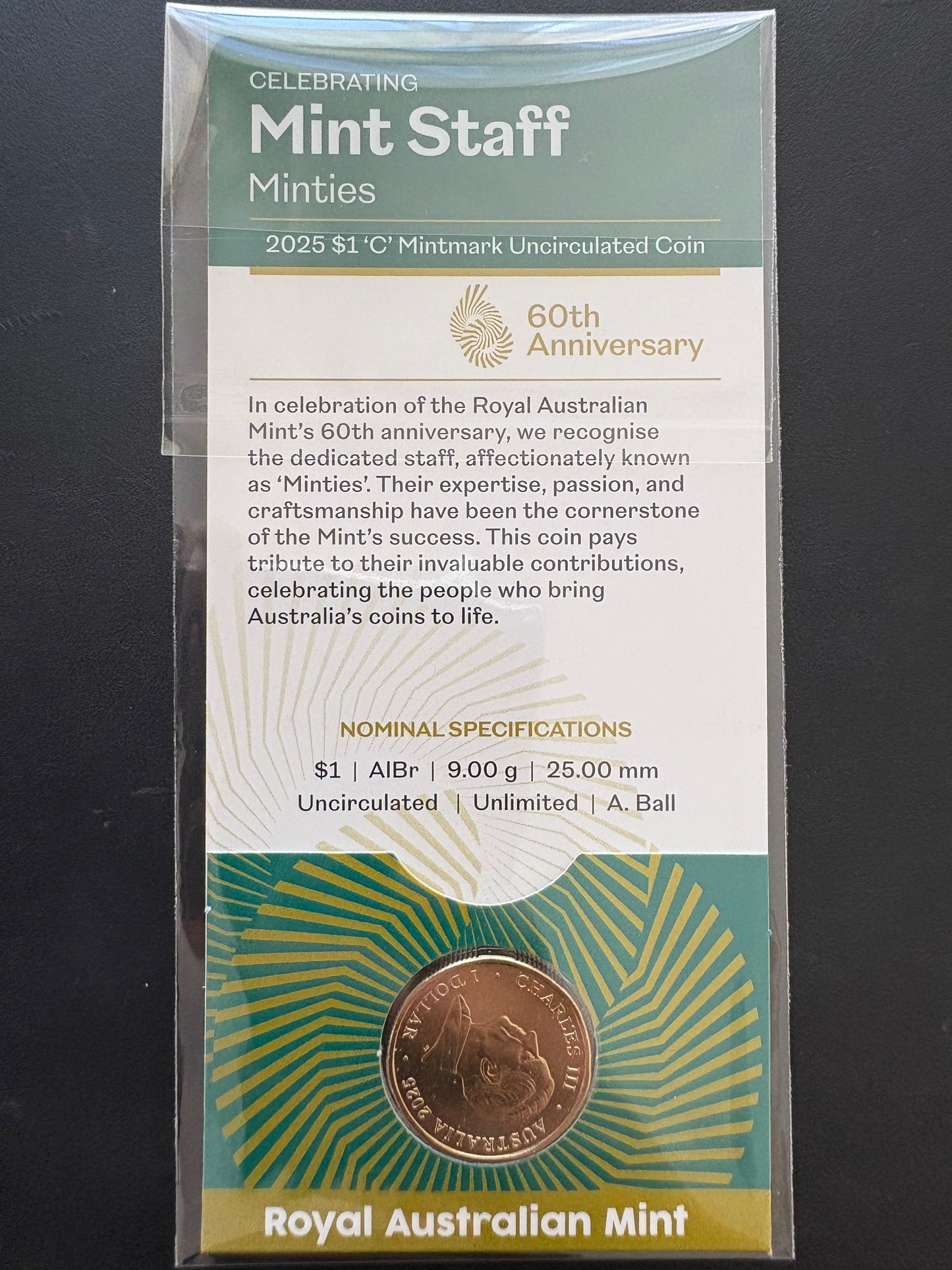 2025 $1 60th Anniversary of Royal Australian Mint C Mintmark - Celebrating Mint Staff - Minties