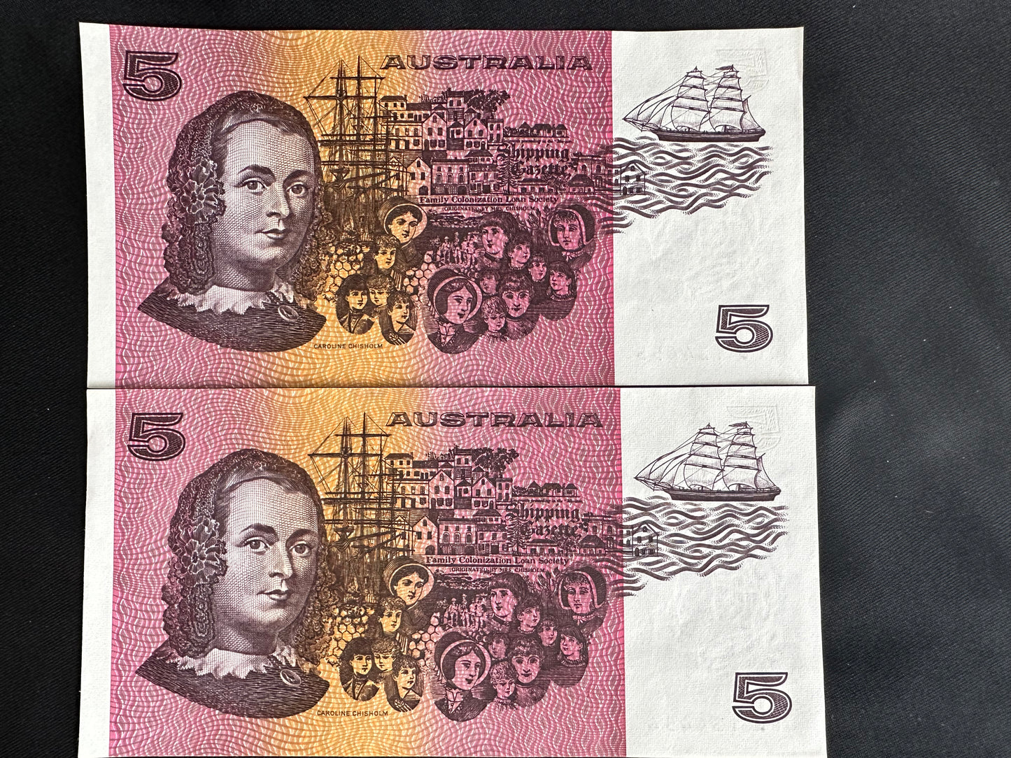 1985 $5 Australia Paper Banknotes - Johnston Fraser - Consecutive x2