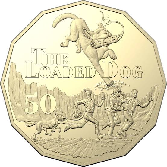 2022 50 cent Henry Lawson’s The Loaded Dog - Gold plated carded coin
