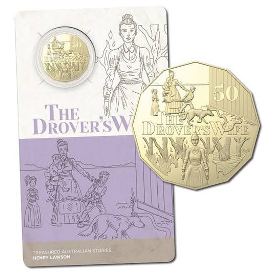 2022 50 cent Henry Lawson’s The Drover’s Wife - Gold plated carded coin