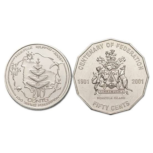 2001 Centenary of Federation NORFOLK ISLAND - 20 cent or 50 cent coins- CIRCULATED