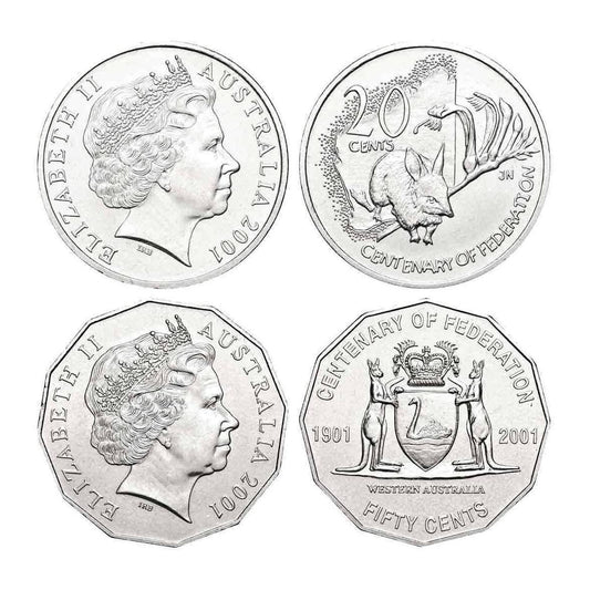 2001 Centenary of Federation WESTERN AUSTRALIA - 20 cent or 50 cent coins- CIRCULATED