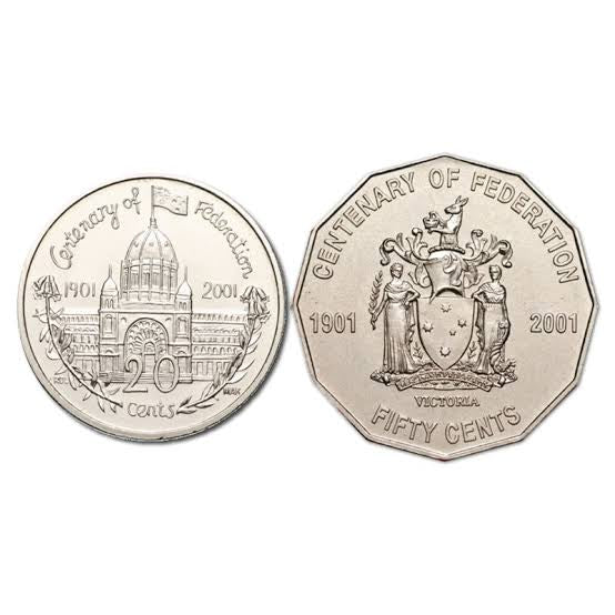 2001 Centenary of Federation VICTORIA - 20 cent & 50 cent coins- CIRCULATED