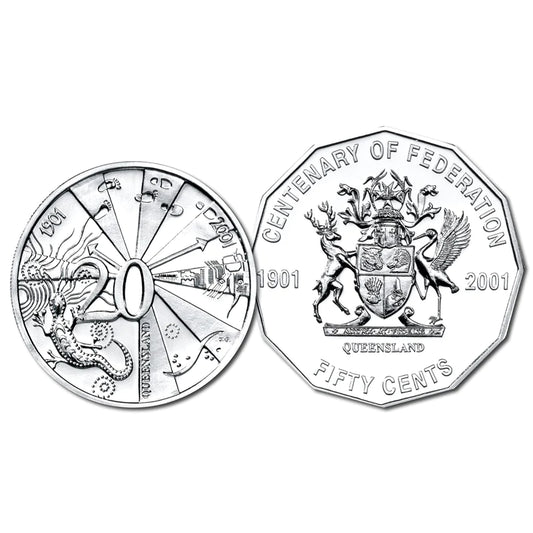 2001 Centenary of Federation QUEENSLAND - 20 cent or 50 cent coins- CIRCULATED