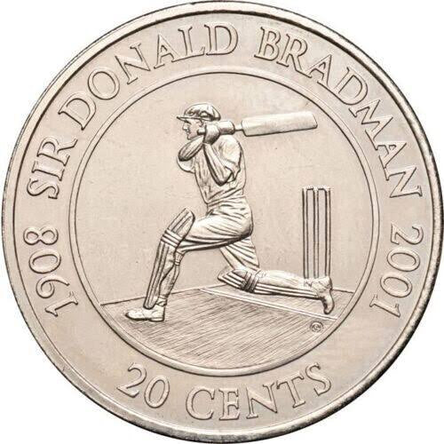 2001 20 cent Sir Donald Bradman Uncirculated Coin from Chubb Security Roll