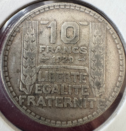 1929 France 10 Francs - .680 Silver KM# 878